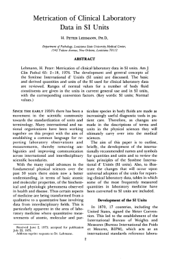 Metrication of Clinical Laboratory Data in SI Units