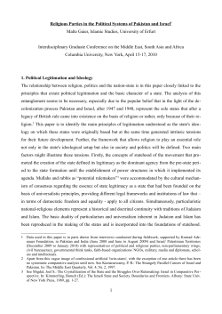 Religious Parties in the Political Systems of Pakistan and Israel1