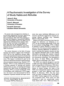 A Psychometric Investigation of the Survey of Study Habits and