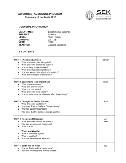 EXPERIMENTAL SCIENCE PROGRAM Summary of contents 2016