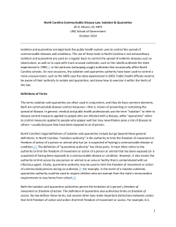 North Carolina Communicable Disease Law: Isolation and Quarantine