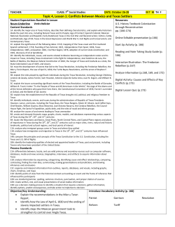 Topic 4, Lesson 1: Conflicts Between Mexico and Texas Settlers