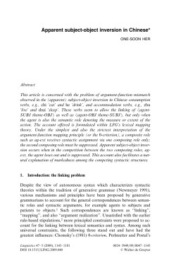 Apparent subject-object inversion in Chinese*