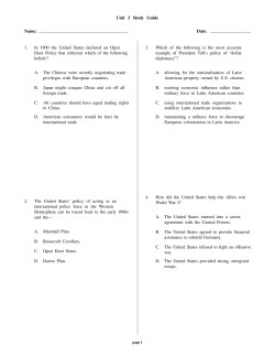 Unit 3 Study Guide Name: Date: 1. In 1900 the United States
