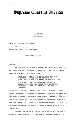 No. 70,882 STATE OF FLORIDA, Petitioner, SYLVESTER O`NEAL