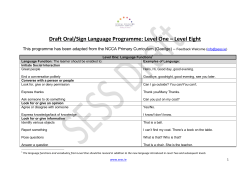 Draft Oral/Sign Language Programme: Level One &ndash; Level Eight