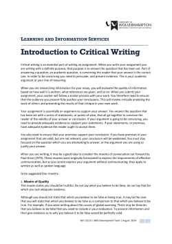 Introduction to Critical Writing