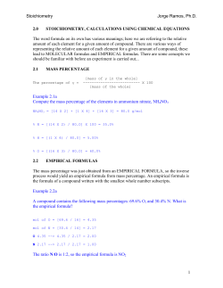 1 2.0 STOICHIOMETRY, CALCULATIONS USING CHEMICAL