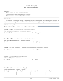 Math 35 (Spring K09) 9.5 Logarithmic Functions Objectives: " Define