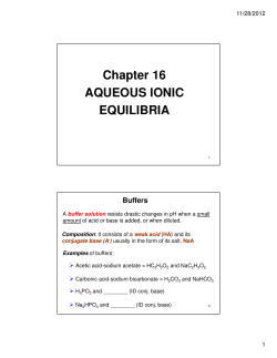 Chapter 16 AQUEOUS IONIC EQUILIBRIA