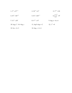 1. 35x = 272x&minus;1 2. 36x+2 = 64x 4. 163x = 64x+9 5. 81x = 243 6. 1 2