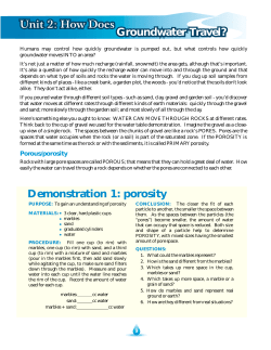 Demonstration 1: porosity Groundwater Travel?