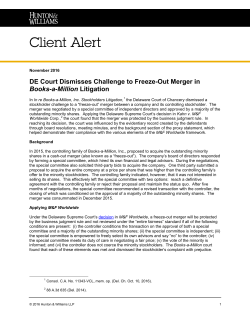 November 9, 2016 DE Court Dismisses Challenge to Freeze