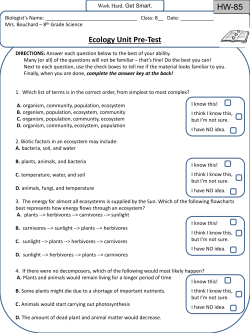 Ecology Unit Pre-Test HW-85