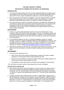 invitation to tender for the supply of questions