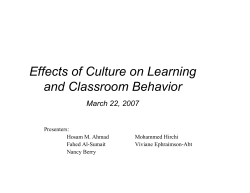Cultural Effects on learning and classroom behavior