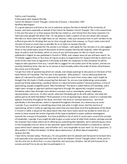 Derrida, Politics and Friendship, A Discussion