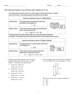 10.4 Classwork Surface Area of Prisms and Cylinders (G.G.14)