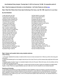 Anne Bradstreet Poetry Analysis: Thursday Sept. 10, 2015 via