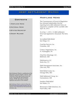 Debt Settlement Watch No. 2 - Maryland Consumer Rights Coalition