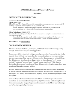 Form and Theory of Poetry Syllabus INSTRUCTOR INFORMATION