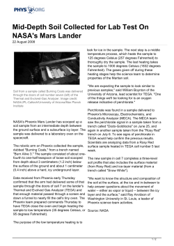 Mid-Depth Soil Collected for Lab Test On NASA`s Mars