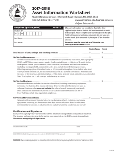 Asset Information Worksheet - North Shore Community College