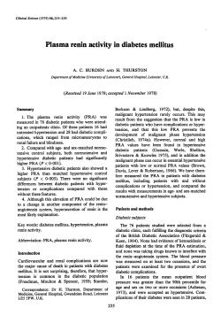 Plasma Renin Activity in Diabetes Mellitus