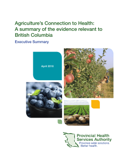Agriculture`s Connection to Health: A summary of the evidence