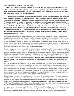 Mark 5:21-24a, 35-43 Jesus Has Power Over Death 21 When Jesus