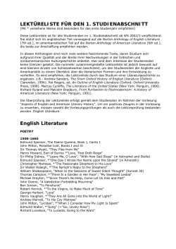 LEKT&Uuml;RELISTE F&Uuml;R DEN 1. STUDIENABSCHNITT