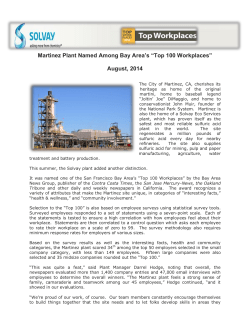 Martinez Plant Named Among Bay Area`s &ldquo;Top 100 Workplaces