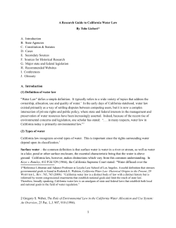 A Research Guide to California Water Law By Tobe Liebert* A