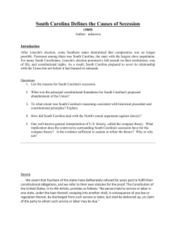 South Carolina Defines the Causes of Secession