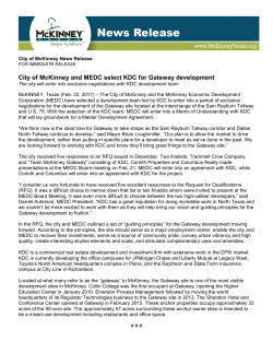 City of McKinney and MEDC select KDC for Gateway development