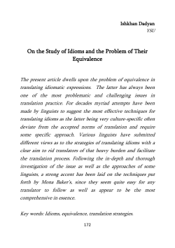 On the Study of Idioms and the Problem of Their Equivalence