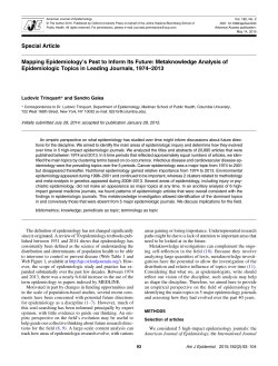 Special Article Mapping Epidemiology`s Past to