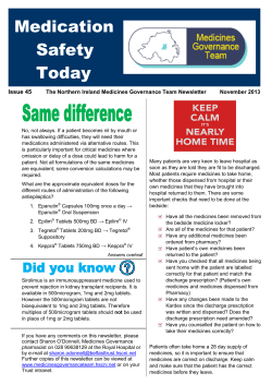 Medication Safety Today - Medicines Governance Team