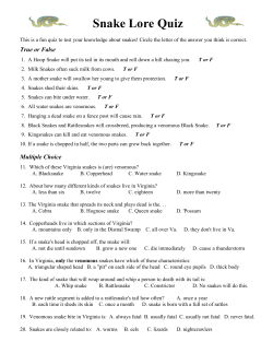 Snake Lore Quiz - Virginia Herpetological Society