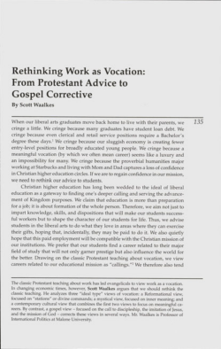 Rethinking Work as Vocation: From Protestant Advice to Gospel
