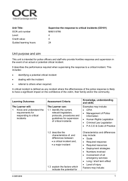 Unit CD101 &ndash; Supervise the response to critical incidents