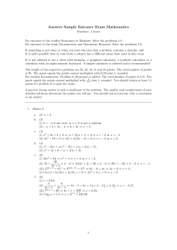 Sample Mathematics Entrance Test: Solutions (version 2016