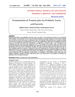 Fermentation of Tomato juice by Probiotic Lactic acid bacteria