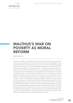 MALTHUS`S WAR ON POVERTY AS MORAL REFORM