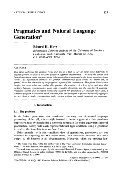 Pragmatics and Natural Language Generation