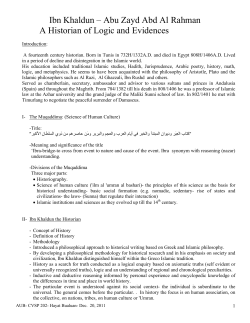 Ibn Khaldun &ndash; Abu Zayd Abd Al Rahman A Historian of Logic and