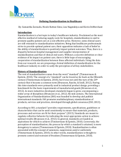 Defining Standardization in Healthcare