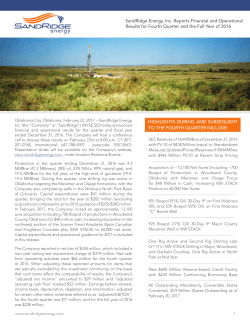 SandRidge Energy, Inc. Reports Financial and Operational Results