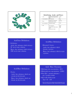 Acid/base Definitions Acid/Base Definitions Acid/Base Definitions