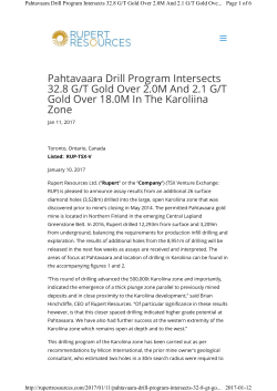 Pahtavaara Drill Program Intersects 32.8 G/T Gold Over 2.0M And